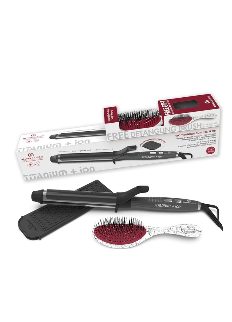OLIVIA GARDEN TITANIUM + ION CURLING IRON 1' AND DETANGLER SET