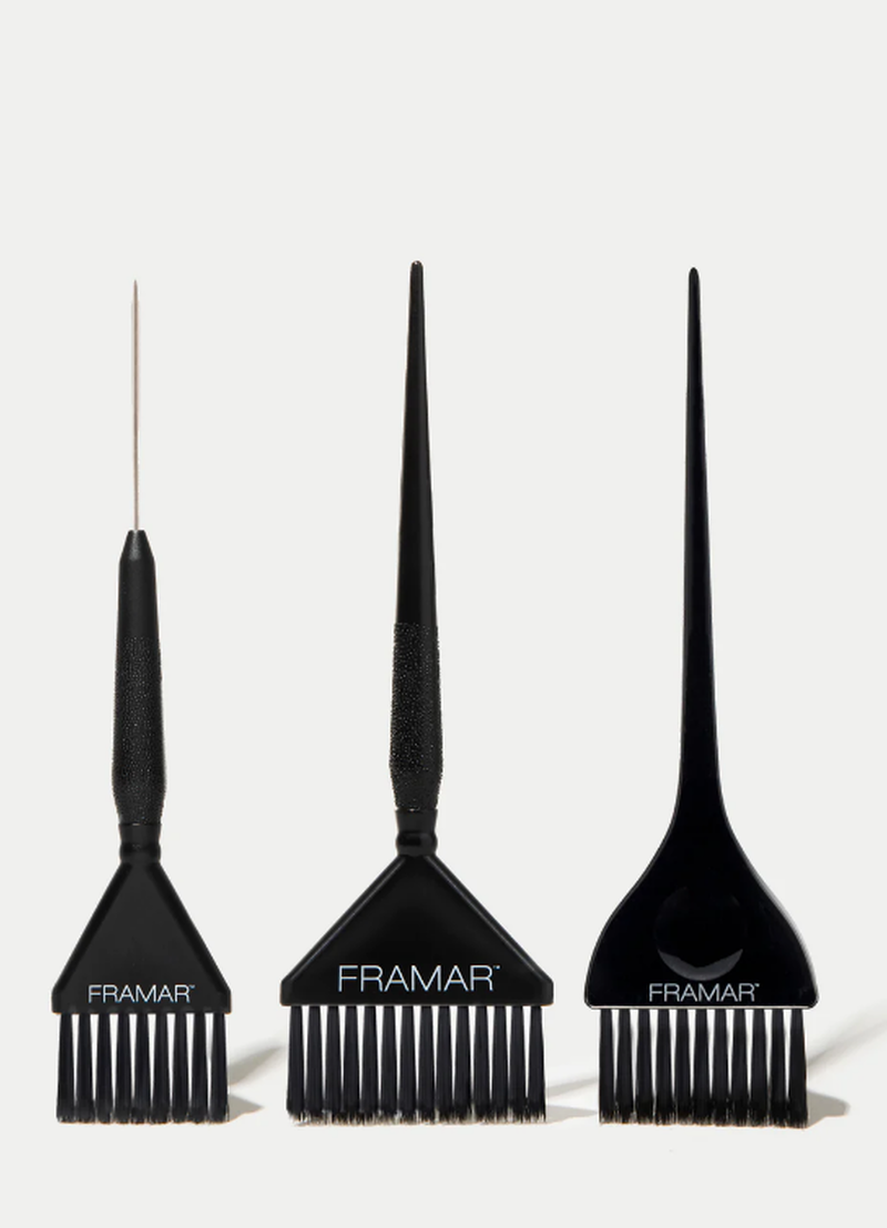 Framar Color Brushes '3 Pack Coloring Brush Set' black: classic, extra wide, and precision pin tail  image number 0